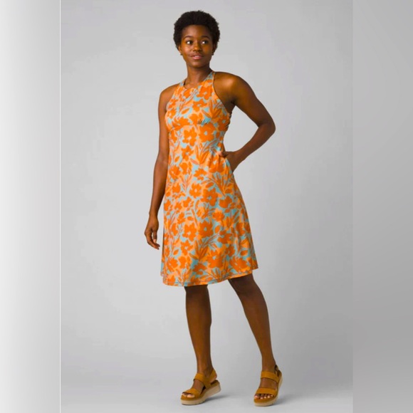 Prana Dresses & Skirts - PRANA WOMEN'S JEWEL LAKE DRESS. Orange with teal flowers size Medium